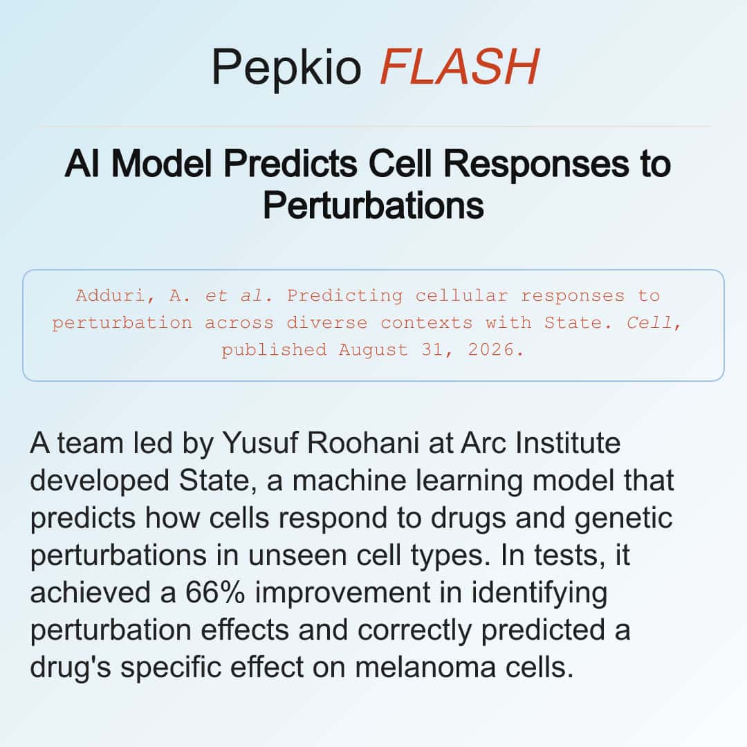 Pepkio Flash card: State Ai Model Predicts Cellular Responses Perturbations Flash