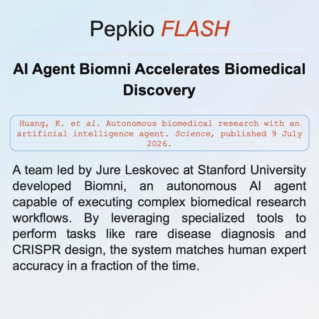 Pepkio Flash card: Ai Agent Biomni Autonomous Biomedical Research Flash